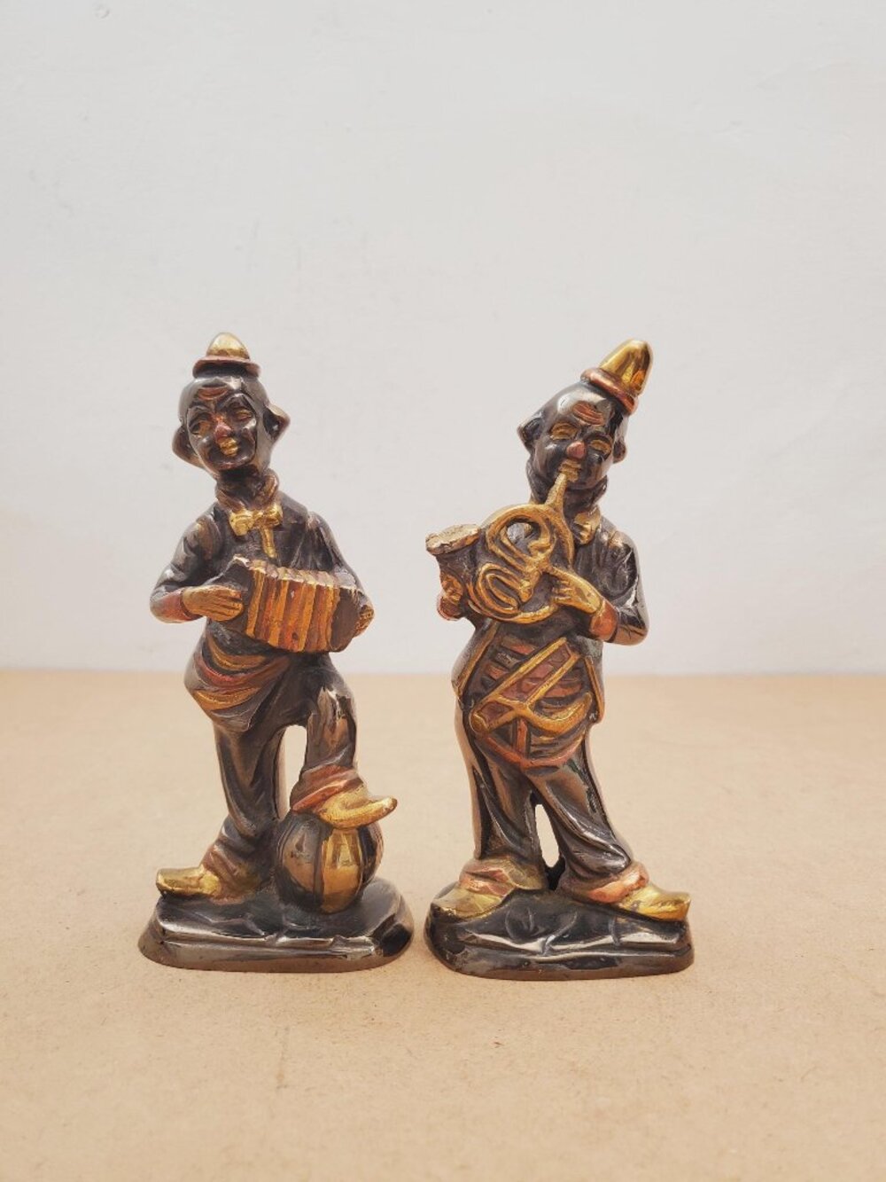Vintage Brass Clowns Set of 2, Clowns Band Brass, Farmhouse Music, Saxophone,